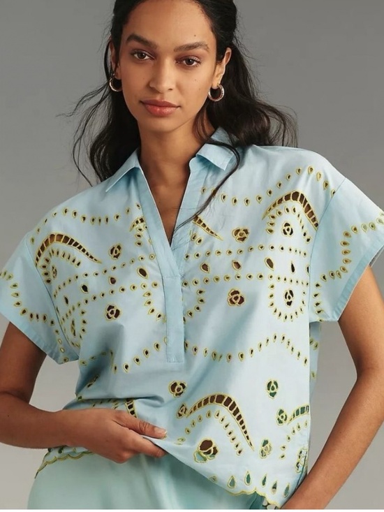 Maeve Tops - Anthropologie Maeve Embroidered Eyelet Floral Pullover Top